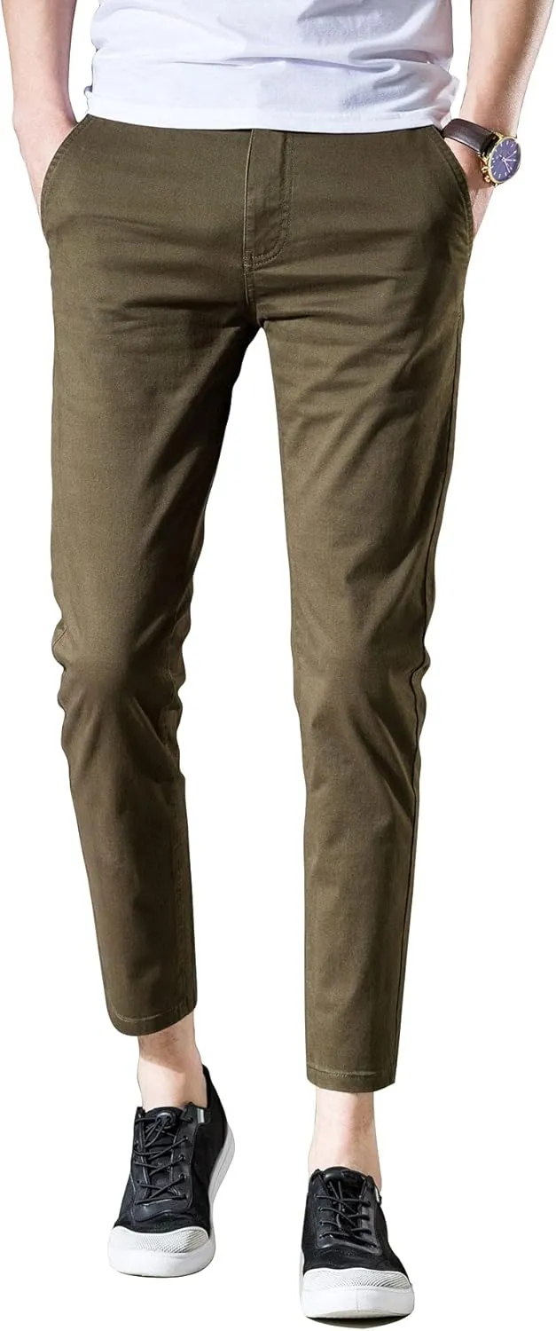 Mens Cropped Chino Pants Skinny Fit Chinos Khaki Pant