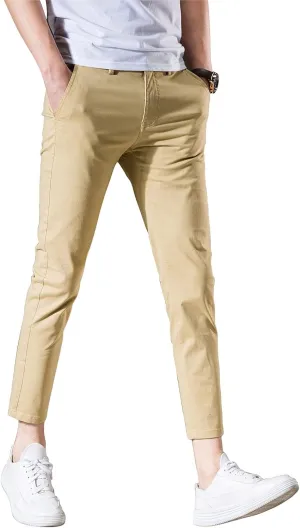 Mens Cropped Chino Pants Skinny Fit Chinos Khaki Pant