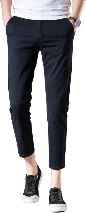 Mens Cropped Chino Pants Skinny Fit Chinos Khaki Pant