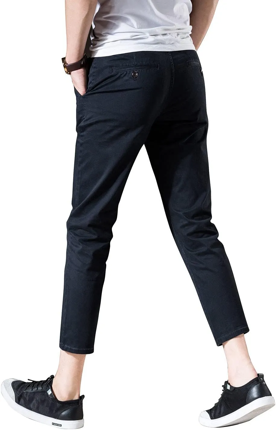 Mens Cropped Chino Pants Skinny Fit Chinos Khaki Pant