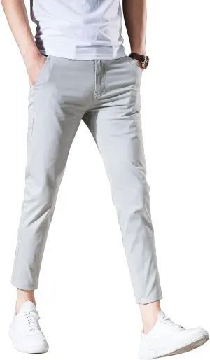 Mens Cropped Chino Pants Skinny Fit Chinos Khaki Pant