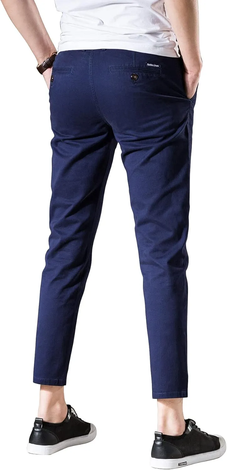 Men??s Cropped Chino Pants Skinny Fit Chinos Khaki Pant