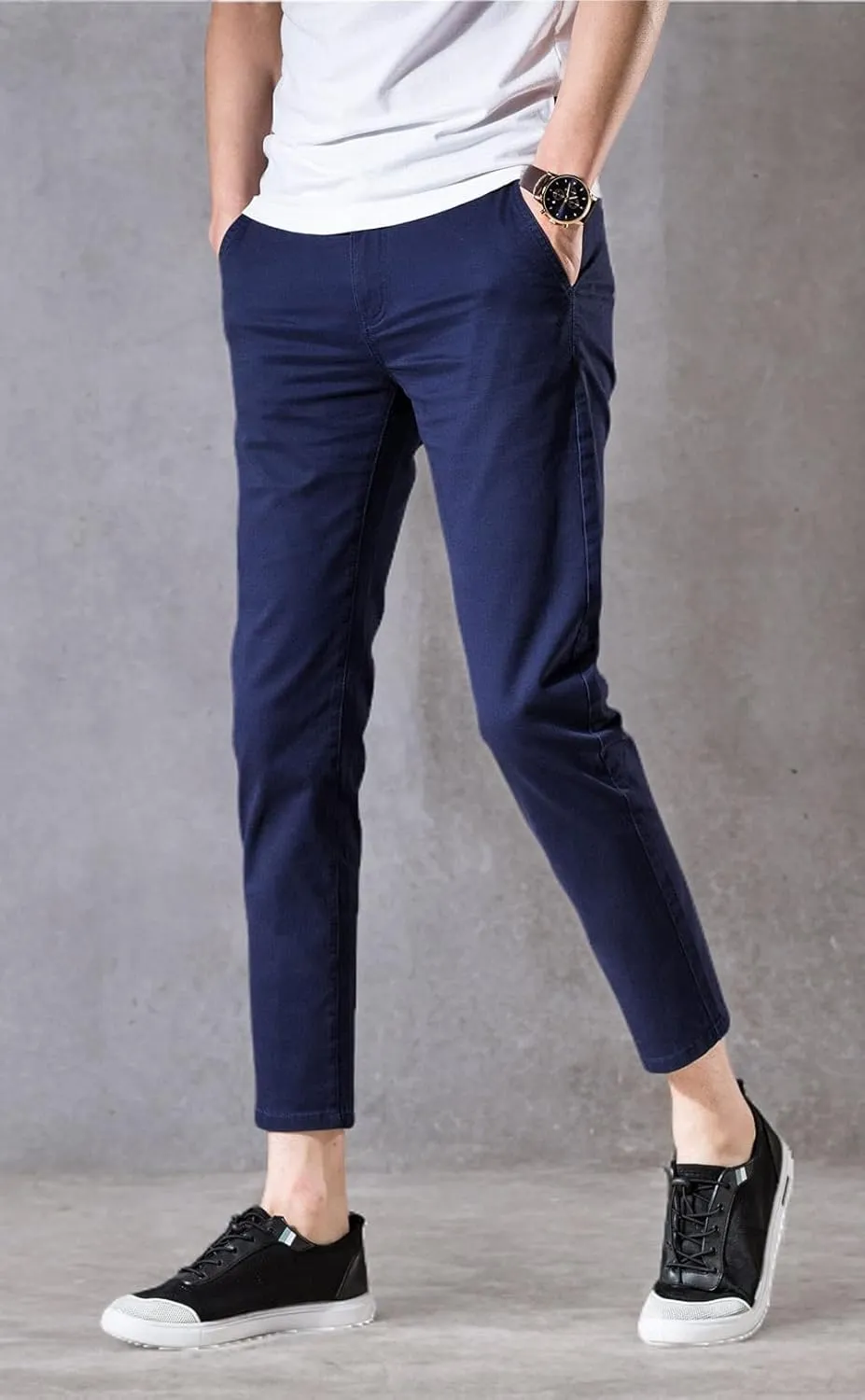 Men??s Cropped Chino Pants Skinny Fit Chinos Khaki Pant
