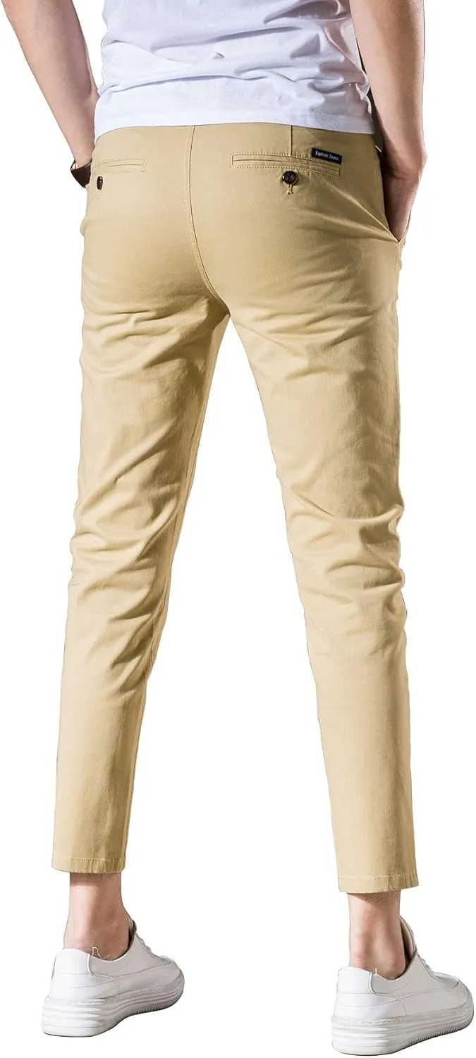 Mens Cropped Chino Pants Skinny Fit Chinos Khaki Pant