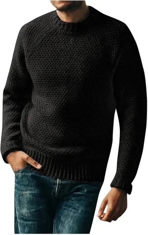 Men's Cute Sweaters Solid Color Casual Round Neck Pullover Sweater Long Sleeve Knitwear Turtle Necks, XL-3XL