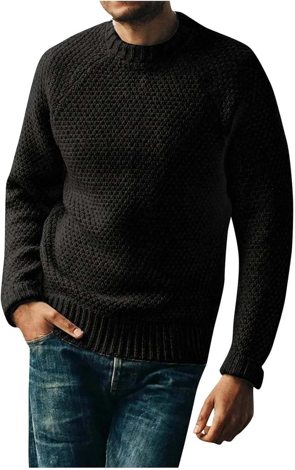 Men's Cute Sweaters Solid Color Casual Round Neck Pullover Sweater Long Sleeve Knitwear Turtle Necks, XL-3XL