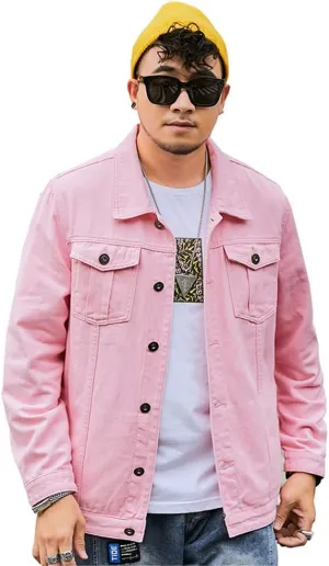 Men's Denim Jacket Pink Spring And Autumn Casual Loose Cotton Denim Jacket Men And Women