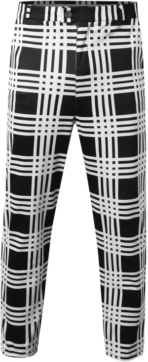 Men's Dress Pants Plaid Skinny Slim Fit Dress Pants Stretch Business Golf Pencil Chinos Pants Trousers