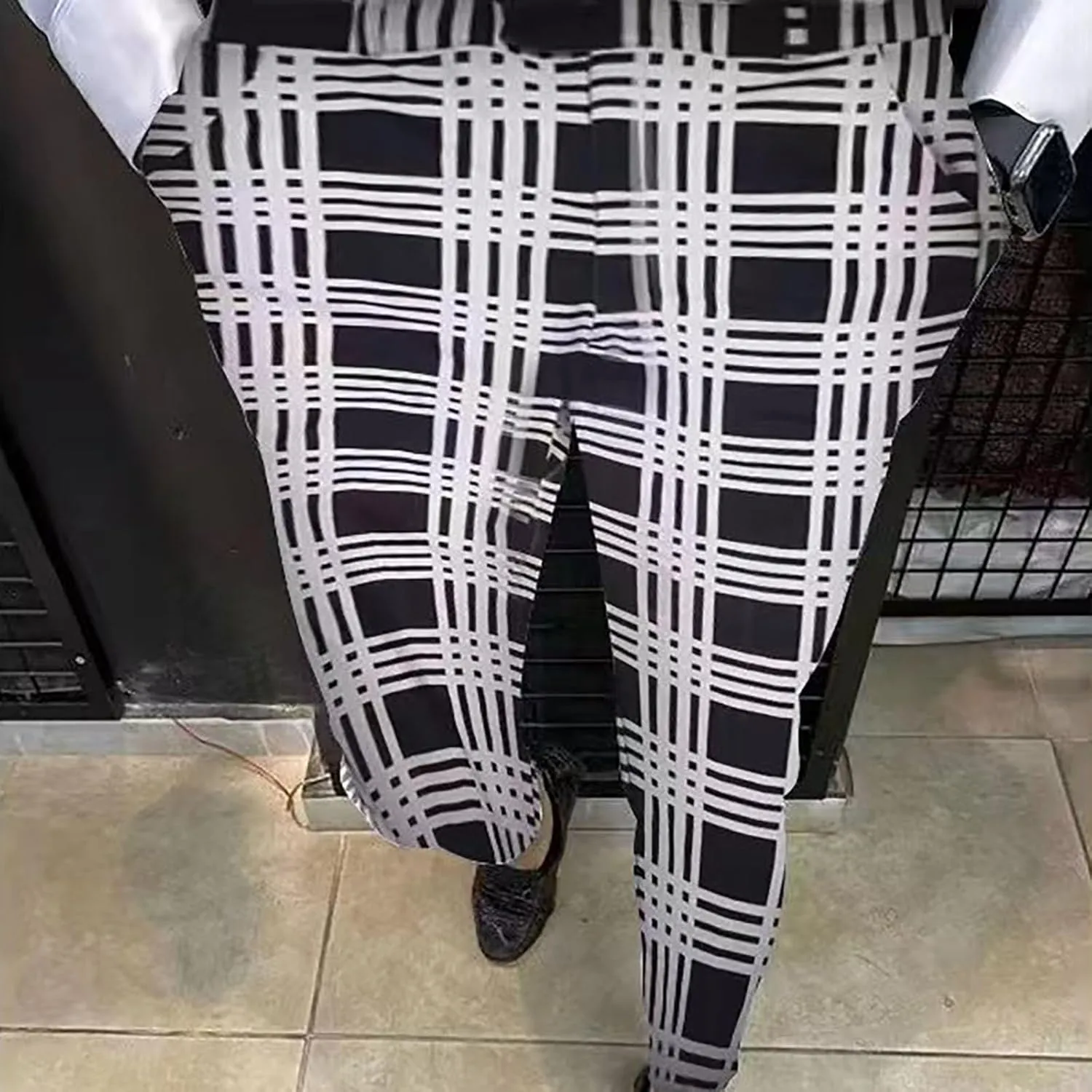 Men's Dress Pants Plaid Skinny Slim Fit Dress Pants Stretch Business Golf Pencil Chinos Pants Trousers
