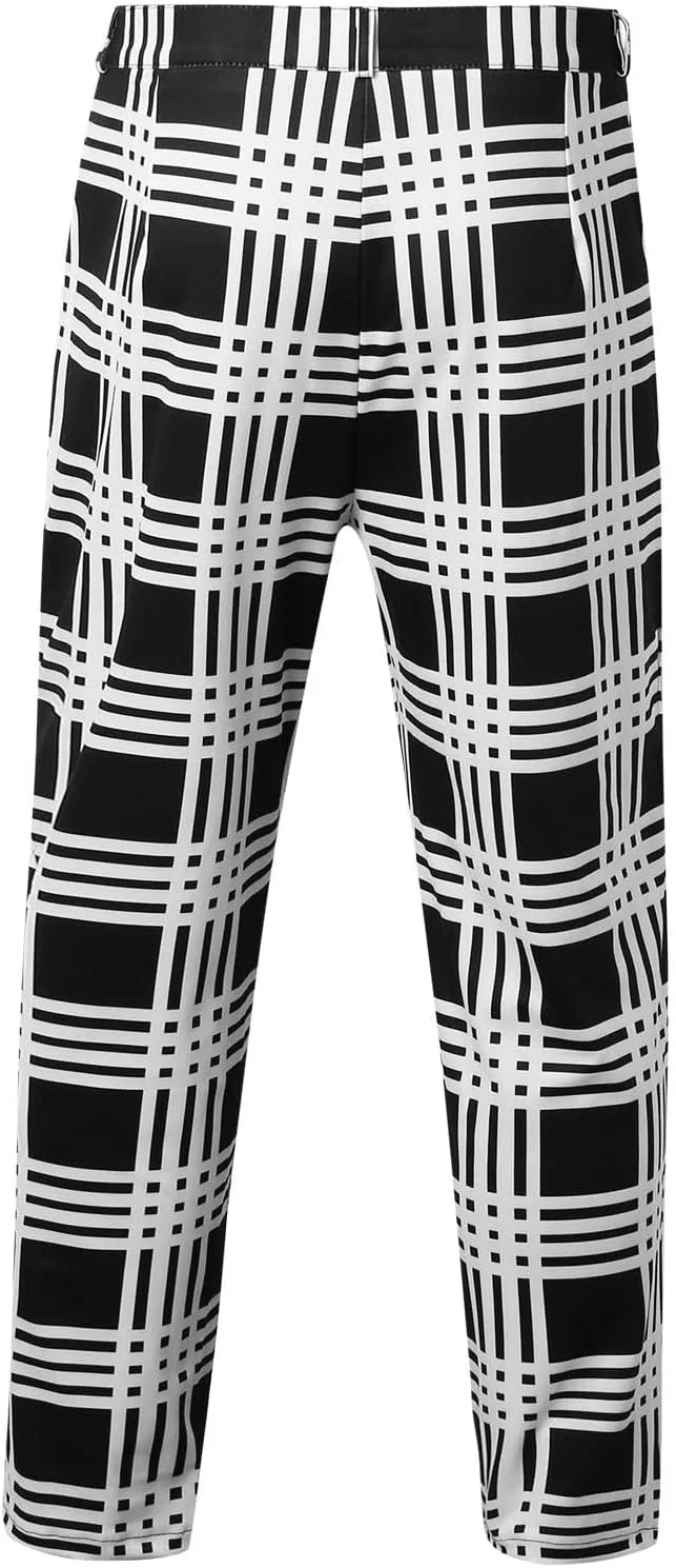 Men's Dress Pants Plaid Skinny Slim Fit Dress Pants Stretch Business Golf Pencil Chinos Pants Trousers