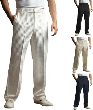 Mens Dress Pants Relaxed Fit Waffle Suit Trousers Casual Lightweight Wide Leg Pleat Front Business Work Clothes