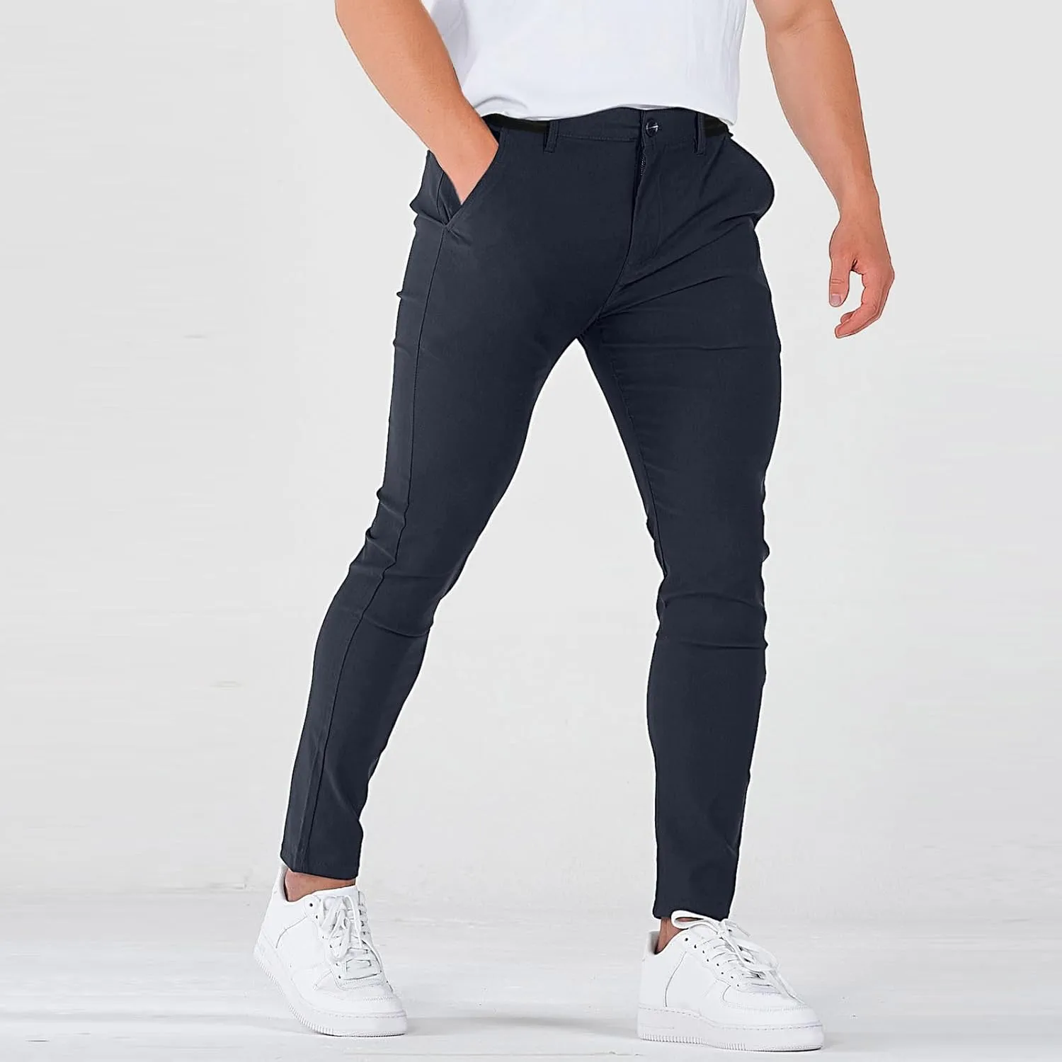 Mens Dress Pants Slim Fit Stretch Golf Pants with Pockets Tapered Lightweight Business Elastic Waist Chino Pants