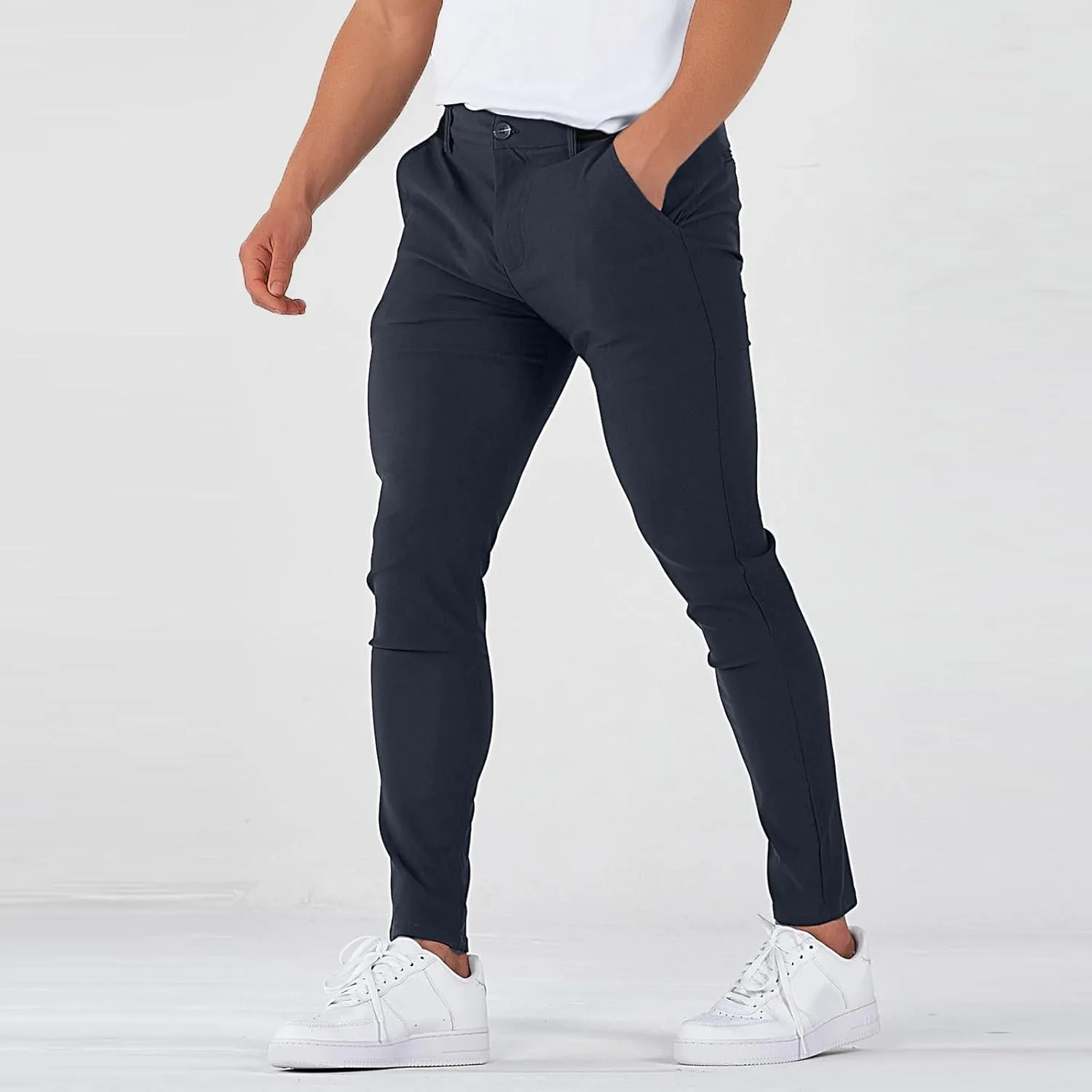 Mens Dress Pants Slim Fit Stretch Golf Pants with Pockets Tapered Lightweight Business Elastic Waist Chino Pants