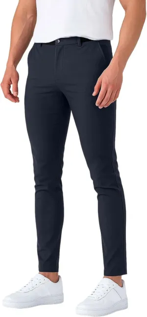 Mens Dress Pants Slim Fit Stretch Golf Pants with Pockets Tapered Lightweight Business Elastic Waist Chino Pants