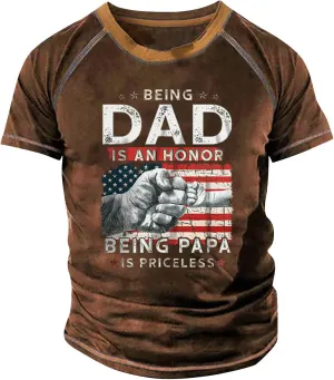 Mens Father's Day Shirt Stars and Stripes Gift Shirt for Dad Short Sleeve Casual Pullover Casual Roud Neck Tees