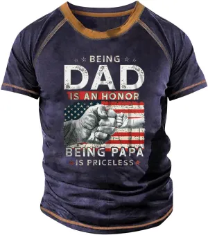 Mens Father's Day Shirt Stars and Stripes Gift Shirt for Dad Short Sleeve Casual Pullover Casual Roud Neck Tees