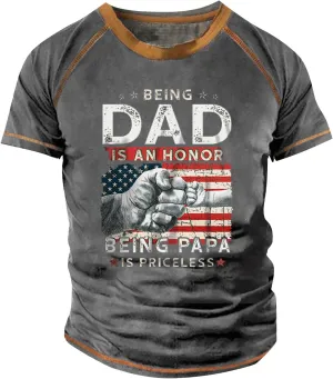 Mens Father's Day Shirt Stars and Stripes Gift Shirt for Dad Short Sleeve Casual Pullover Casual Roud Neck Tees