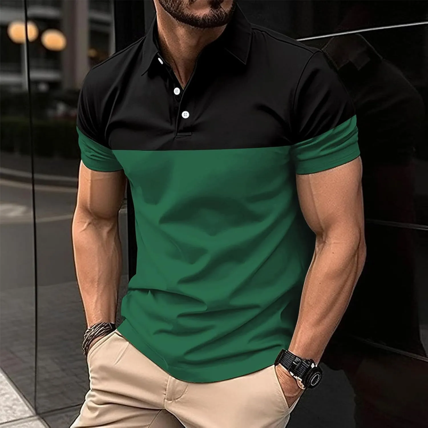Mens Golf Polo Shirts 2025 Short Sleeve Casual Tshirt Color Block Slim Fit Golf Shirt