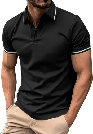Mens Golf Polo Shirts 2025 Short Sleeve Casual Tshirt Color Block Slim Fit Golf Shirt