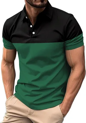 Mens Golf Polo Shirts 2025 Short Sleeve Casual Tshirt Color Block Slim Fit Golf Shirt