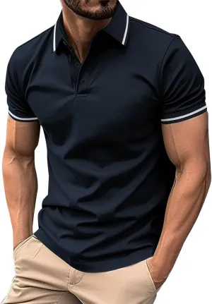 Mens Golf Polo Shirts 2025 Short Sleeve Casual Tshirt Color Block Slim Fit Golf Shirt