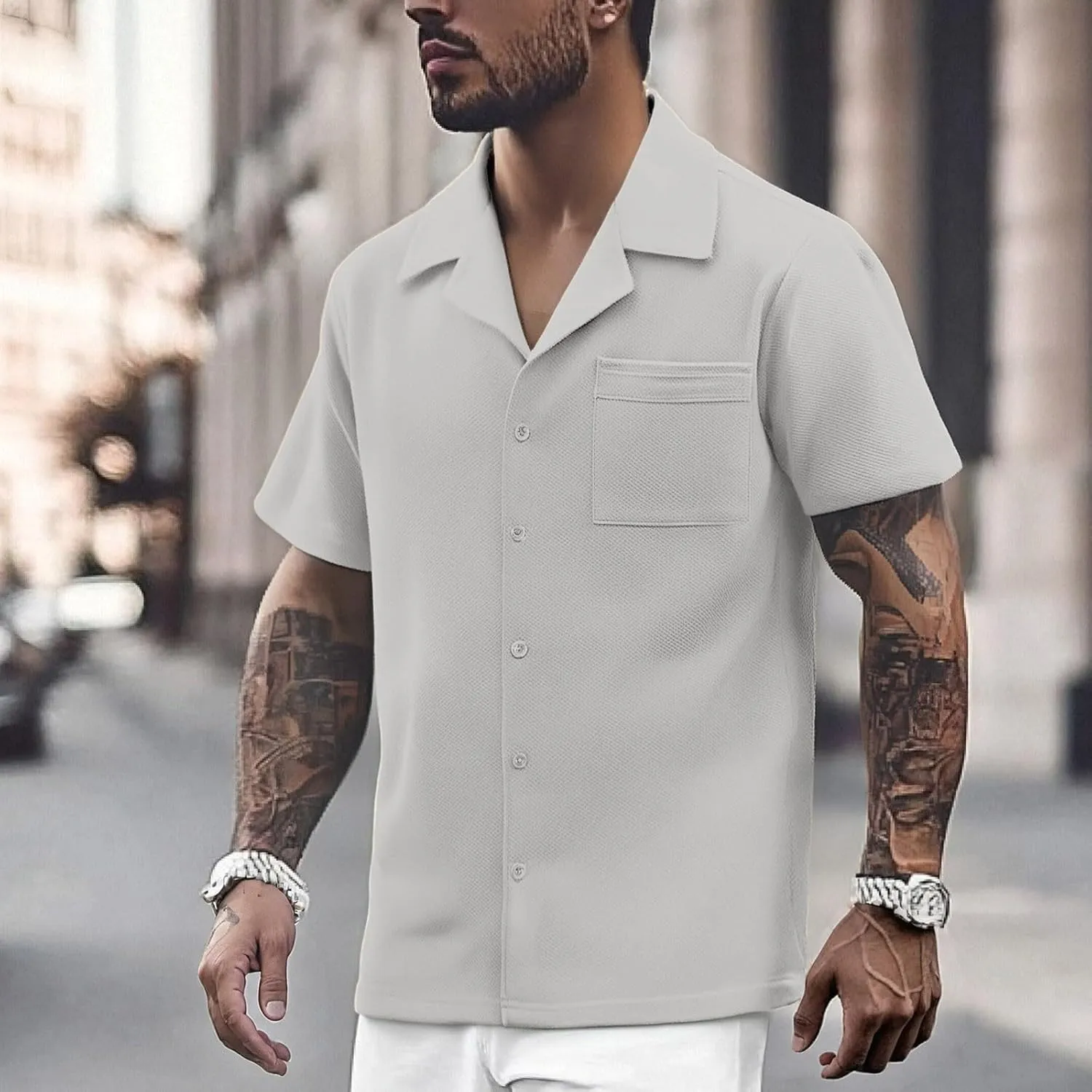 Men's Golf Polo Shirts Short Sleeve Striped Slim Fit Golf Shirt Lightweight Quick Dry Causal Classic Summer T-Shirt