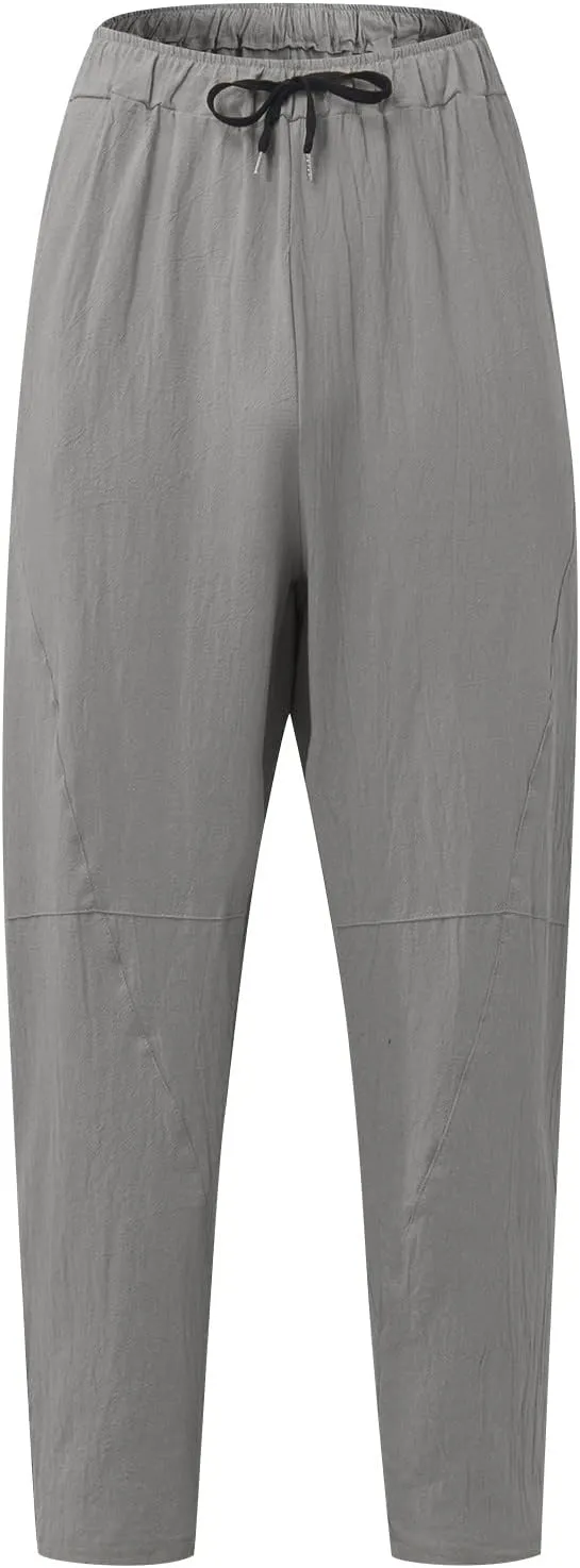 Mens Hiking Pants Lightweight Linen Pants Elastic Waist Drawstring Pants Summer Beach Pant Casual Baggy Pants