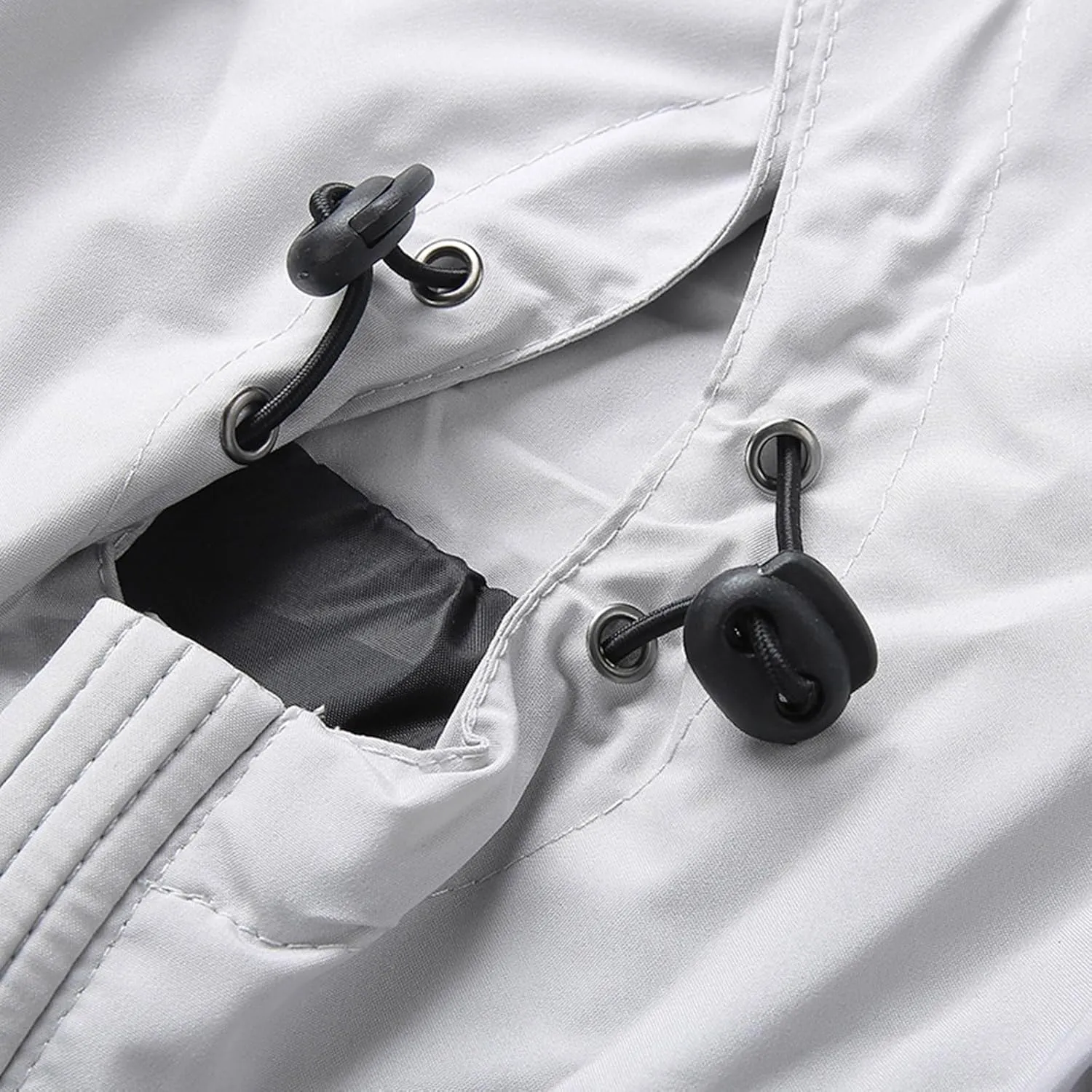 Men's Jackets Fashion Casual Hooded Punching Jacket Solid Color Shrunken Cuffs Zipper Pocket Windbreaker Work Jacket