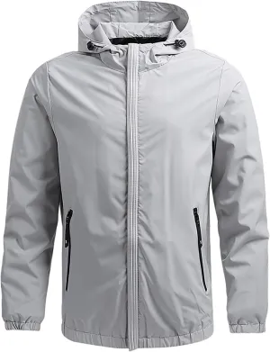 Men's Jackets Fashion Casual Hooded Punching Jacket Solid Color Shrunken Cuffs Zipper Pocket Windbreaker Work Jacket