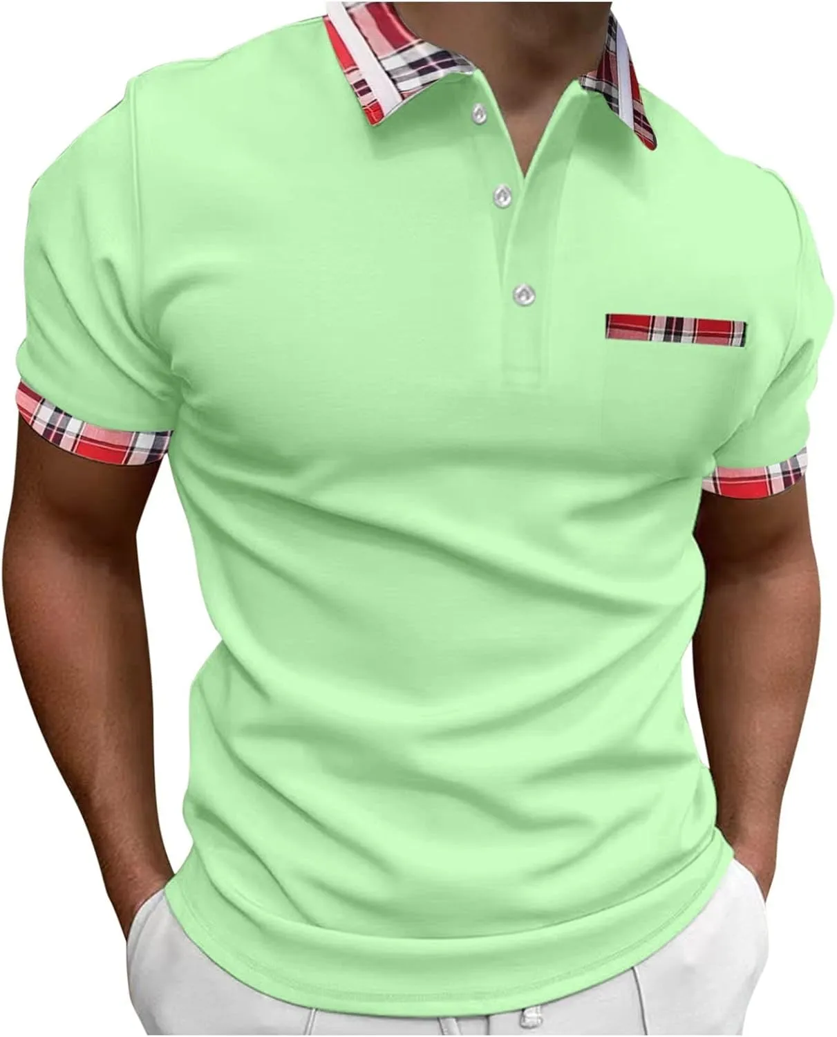 Mens Knit Polo Shirts Short Sleeve Ribbed Textured Polo Shirt Lightweight Casual Button Golf Shirts Collared T Shirt