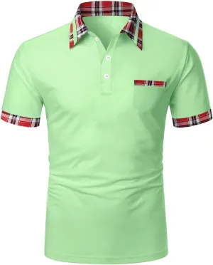 Mens Knit Polo Shirts Short Sleeve Ribbed Textured Polo Shirt Lightweight Casual Button Golf Shirts Collared T Shirt
