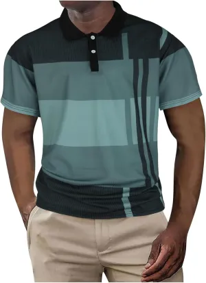 Mens Knit Polo Shirts Short Sleeve Ribbed Textured Polo Shirt Lightweight Casual Button Golf Shirts Collared T Shirt