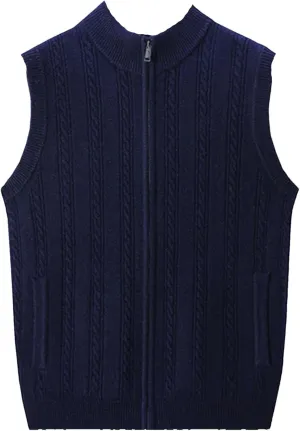 Mens Knitwear Vest Zipper Camisole Sweater Cardigan Vest