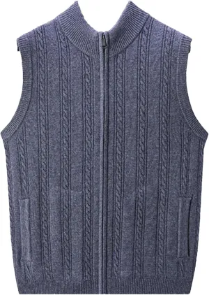 Mens Knitwear Vest Zipper Camisole Sweater Cardigan Vest