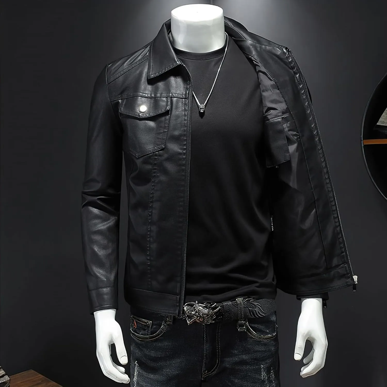 Men's Leather Jacket Male Fashion Moto Biker Jackets Autumn Faux PU Coat Hip Hop Leather Oversize Streetwear