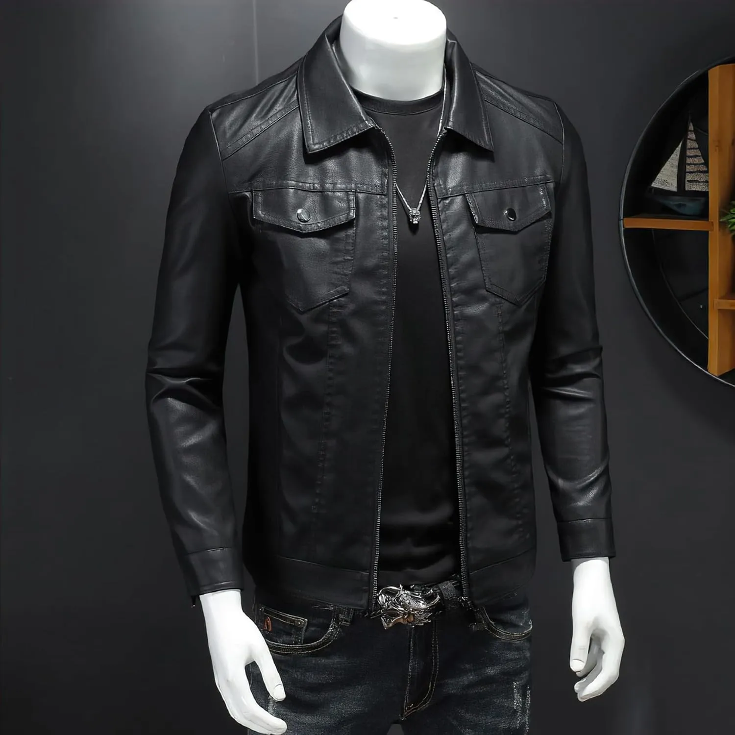 Men's Leather Jacket Male Fashion Moto Biker Jackets Autumn Faux PU Coat Hip Hop Leather Oversize Streetwear