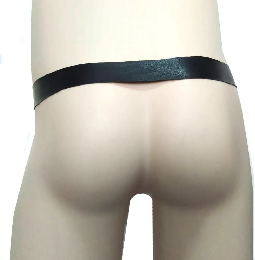 Men's Leather Thong Underwear Low Rise Open Hole Jock Strap Underpants Hollow Out Comfy Clubwear Erotic Lingerie