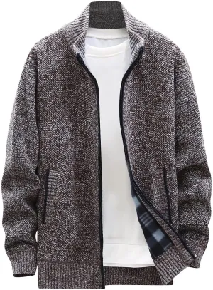 Mens Lightweight Sweaters Zip Up Stand Collar Cardigan Sweater Knitwear with Pockets Sweater Cardigan, XL-4XL