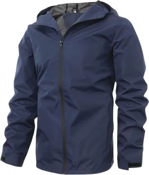 Mens Lightweight Water Resistant Windbreaker Jacket Color Block Fleece Zip Up Hoodie with Pocket for Everyday Wear