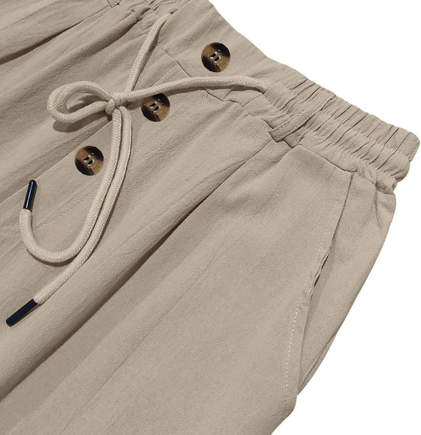 Mens Linen Pants Elastic Drawstring Waist Straight Legs Trouser with Pockets Casual Summer Loose Fit Yoga Beach Pant