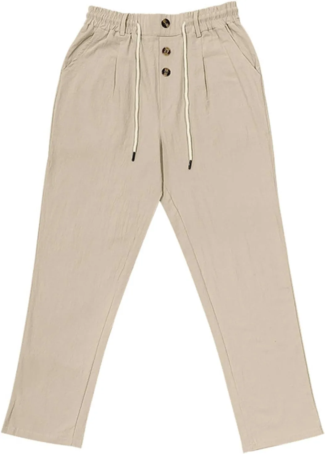 Mens Linen Pants Elastic Drawstring Waist Straight Legs Trouser with Pockets Casual Summer Loose Fit Yoga Beach Pant