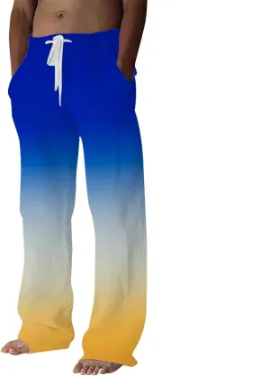 Mens Linen Pants Summer Casual Beach Yoga Pants Elastic Wasist Drawstring Lightweight Loose Trousers with Pockets