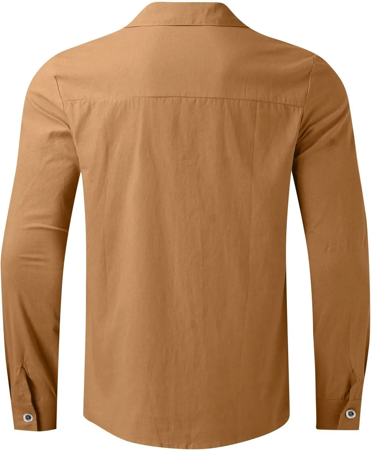 Mens Linen Shirt Long Sleeve Mandarin Collar Button Down Shirt Lightweight Breathable Beach Tops