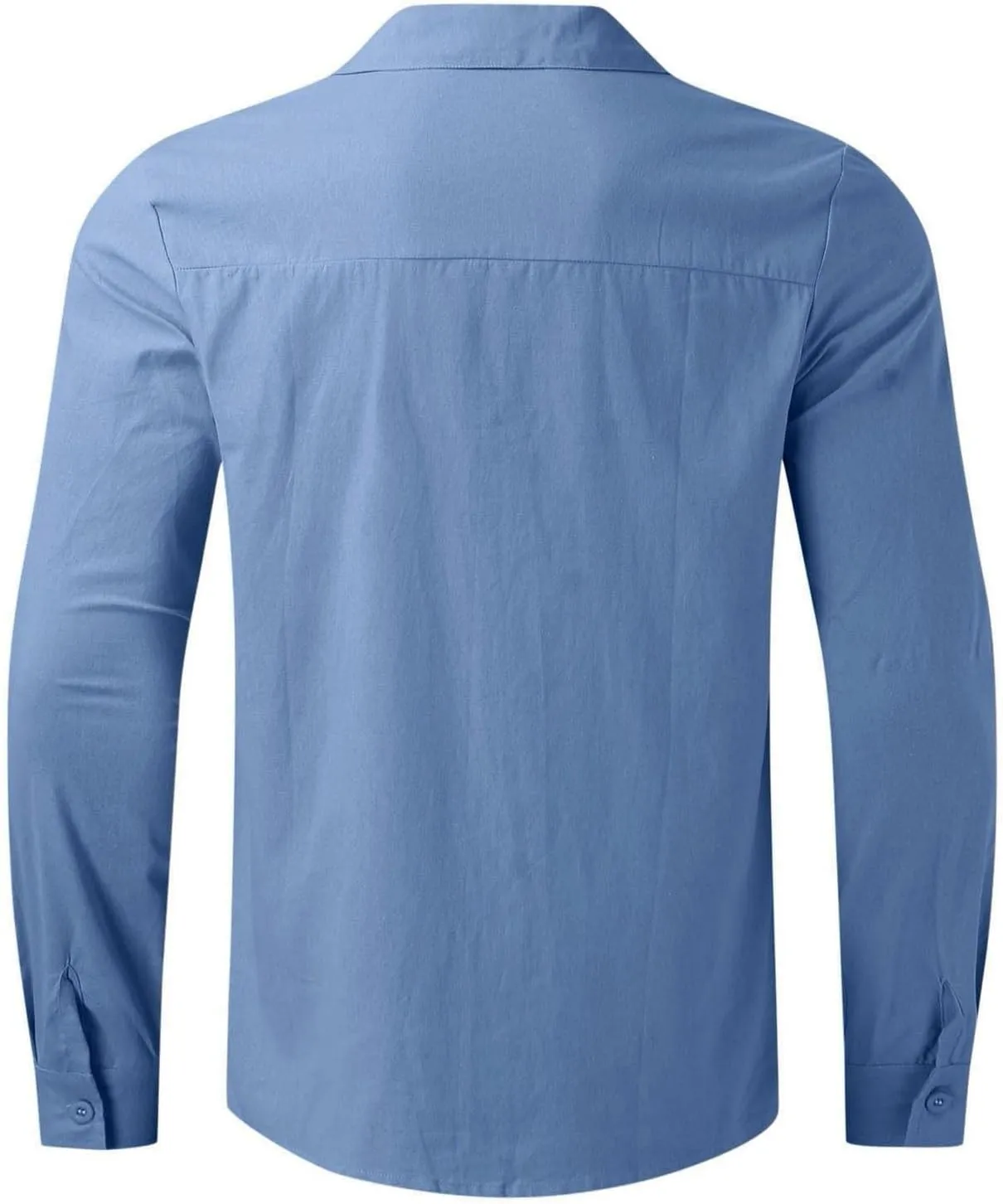 Mens Linen Shirt Long Sleeve Mandarin Collar Button Down Shirt Lightweight Breathable Beach Tops