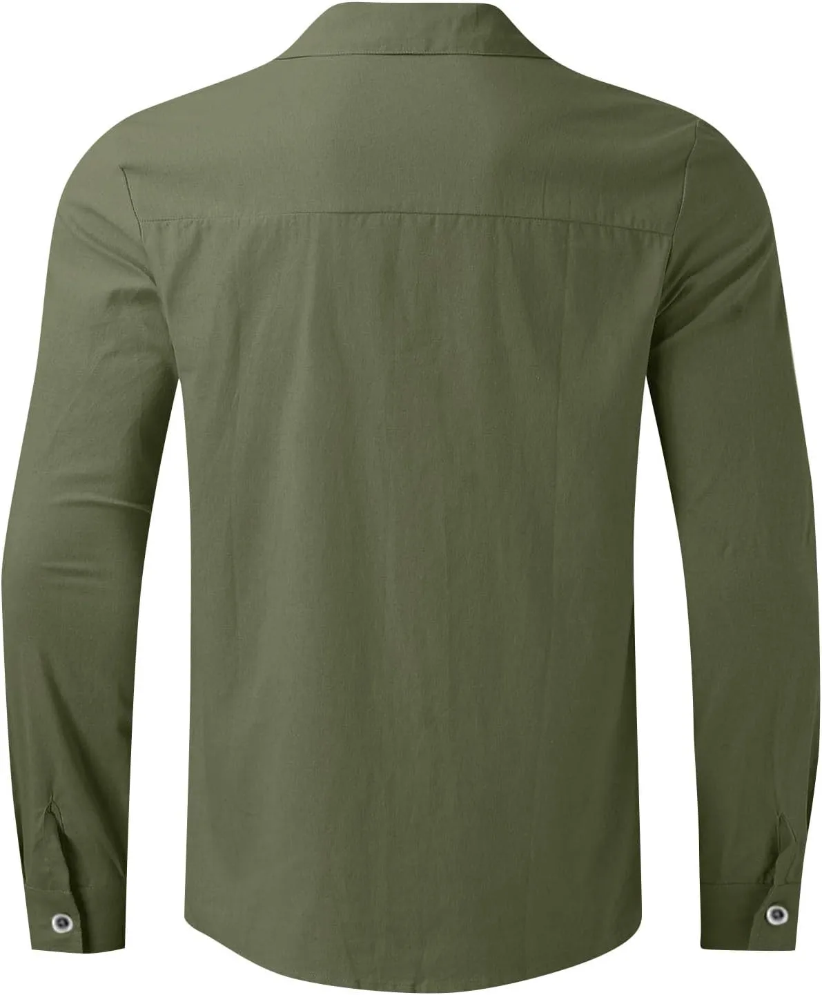 Mens Linen Shirt Long Sleeve Mandarin Collar Button Down Shirt Lightweight Breathable Beach Tops