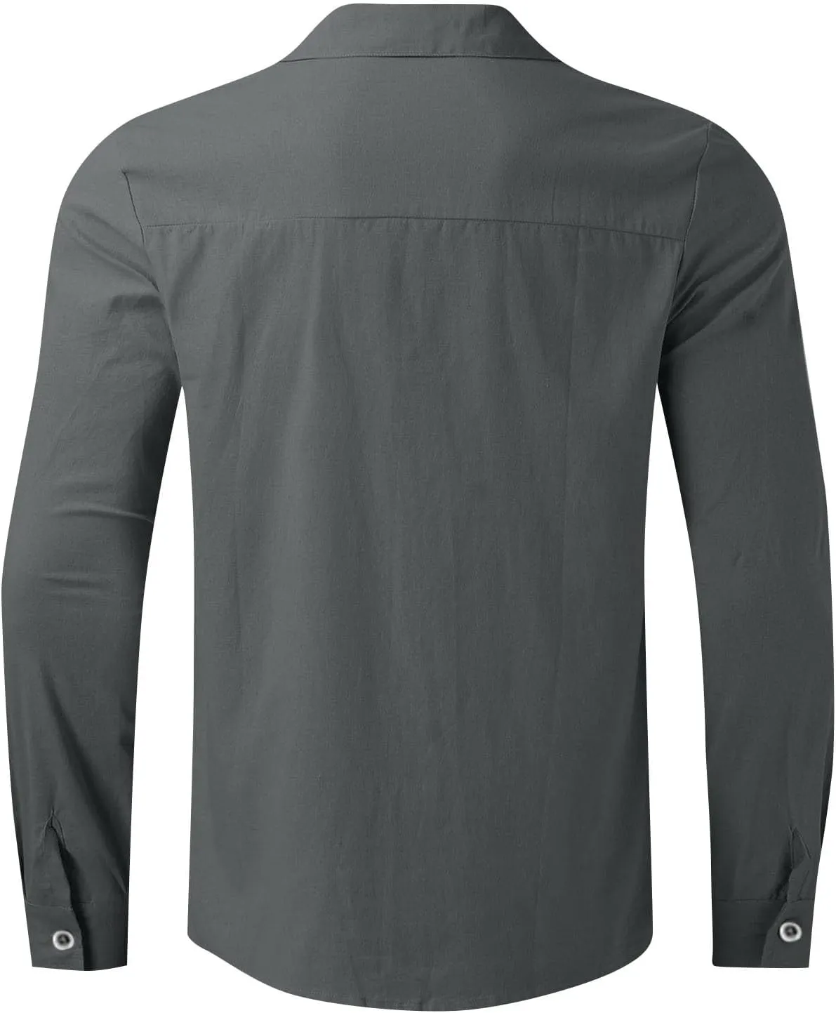 Mens Linen Shirt Long Sleeve Mandarin Collar Button Down Shirt Lightweight Breathable Beach Tops