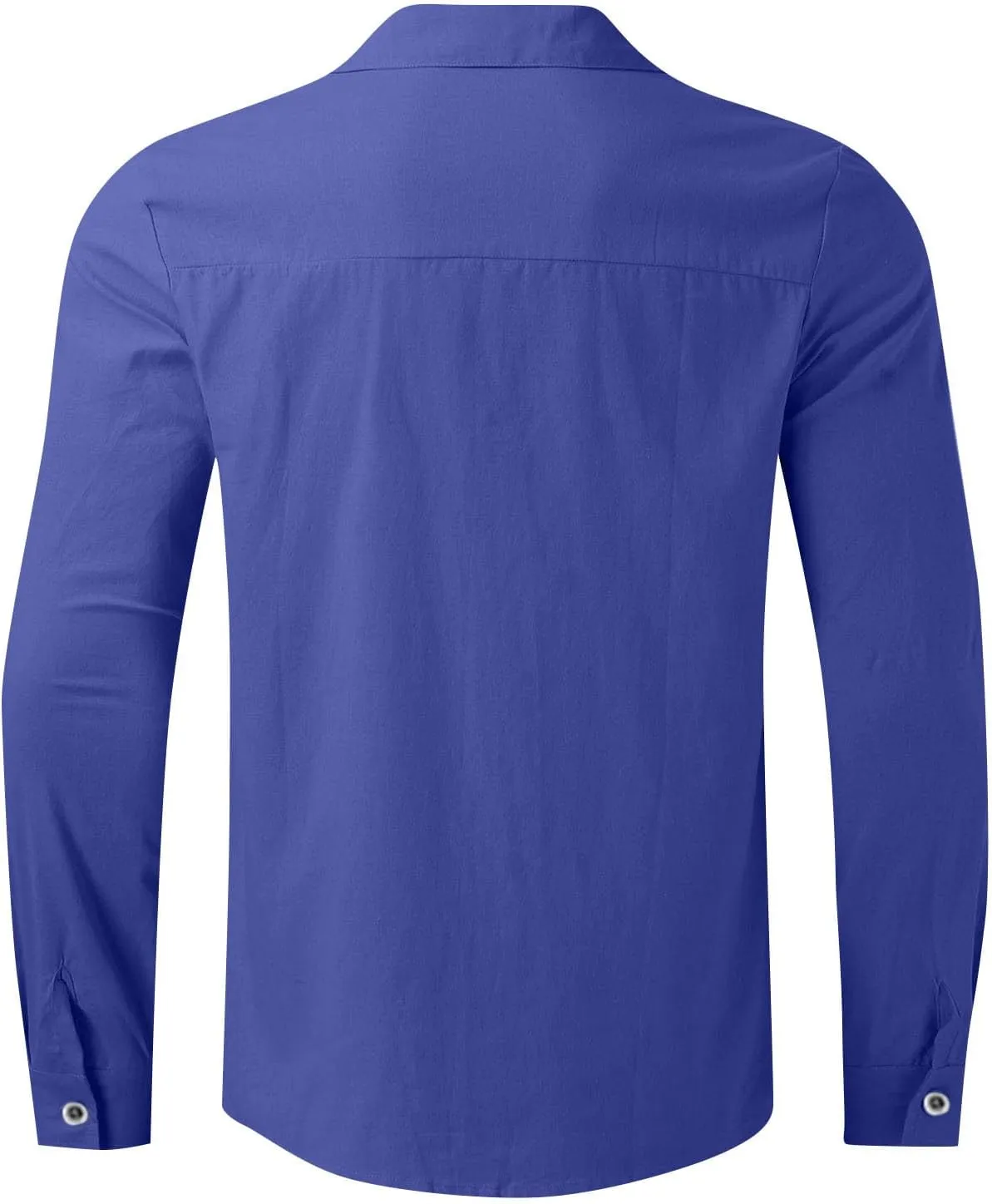 Mens Linen Shirt Long Sleeve Mandarin Collar Button Down Shirt Lightweight Breathable Beach Tops