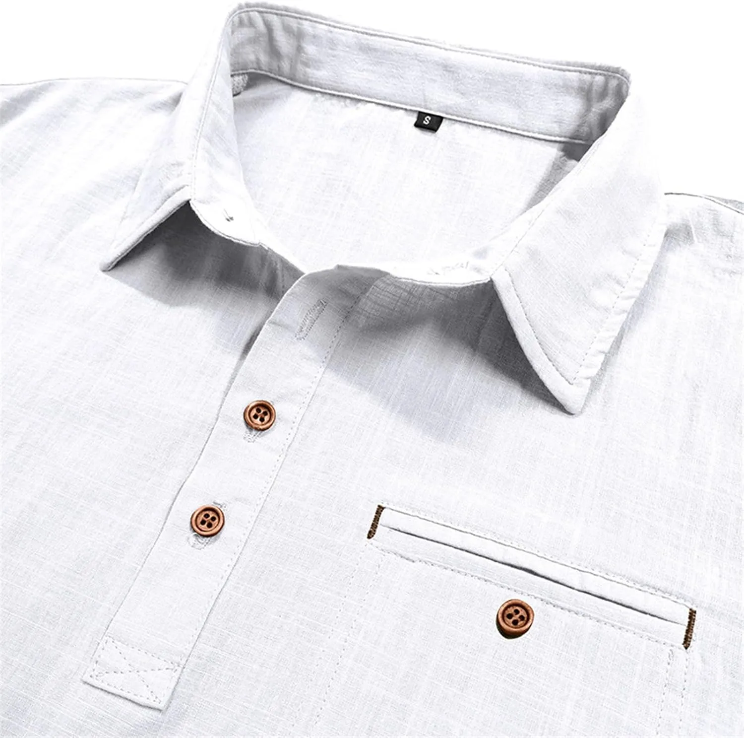 Men's Linen Shirts Short Sleeve Button Down Polo Shirt Golf Shirts Casual Summer Beach Vacation Shirt with Pockets