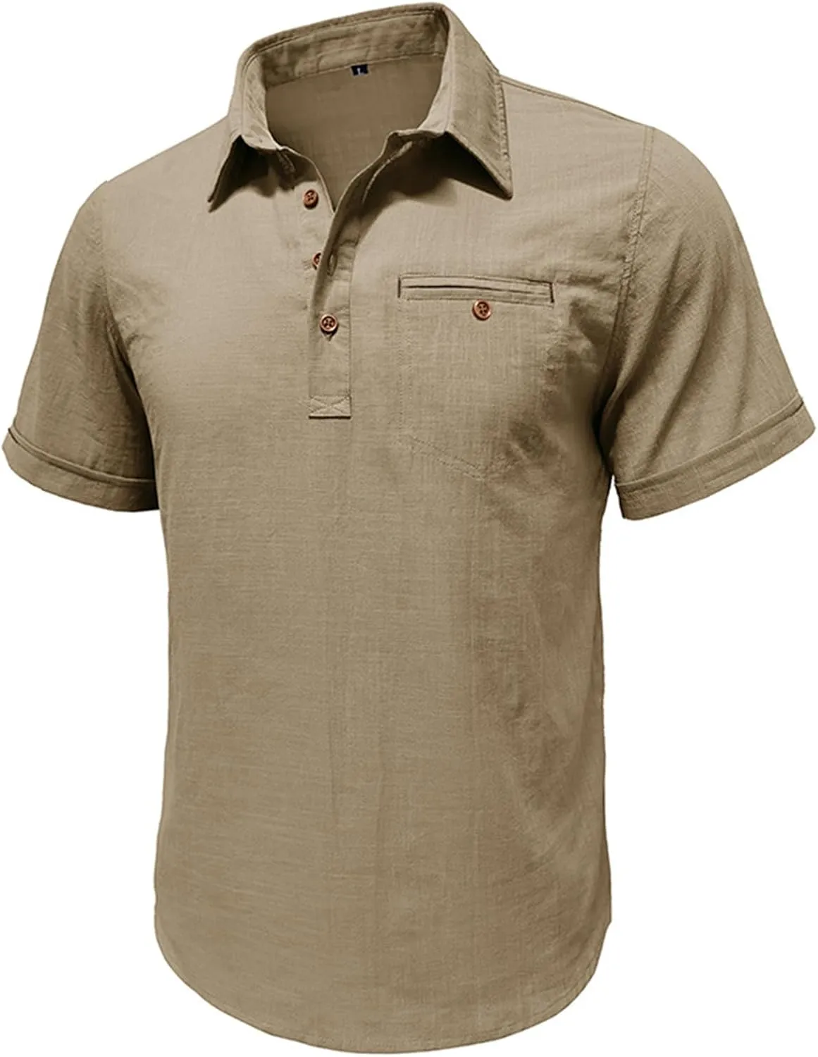 Men's Linen Shirts Short Sleeve Button Down Polo Shirt Golf Shirts Casual Summer Beach Vacation Shirt with Pockets
