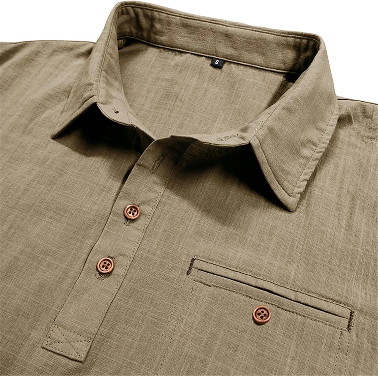 Men's Linen Shirts Short Sleeve Button Down Polo Shirt Golf Shirts Casual Summer Beach Vacation Shirt with Pockets
